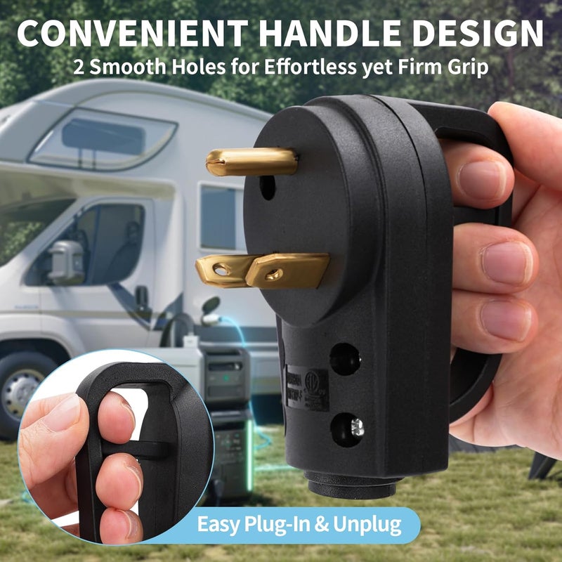 Rvhouse 30 Amp RV Replacement Plug ETL Listed 125 Volt Heavy Duty Male NEMA TT-30P Ergonomic Grip Handle for RV Trailer Caravan Camper (30A Male Plug) - Image 2